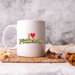 I kärlek-pickleball Text på Gult med Red Heart Kaffemugg