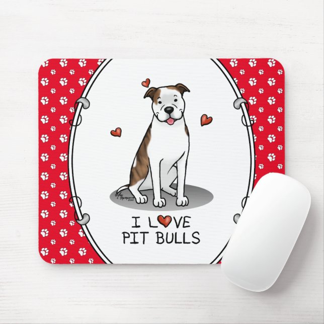 I Kärlek Pit Bulls (lt brindle white 3) Hearts Cut Musmatta (Med mus)