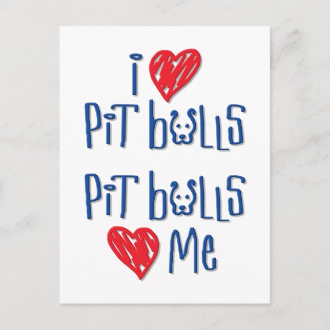 I Kärlek Pit Bulls - Pit Bulls Kärlek Me Vykort (Framsida)