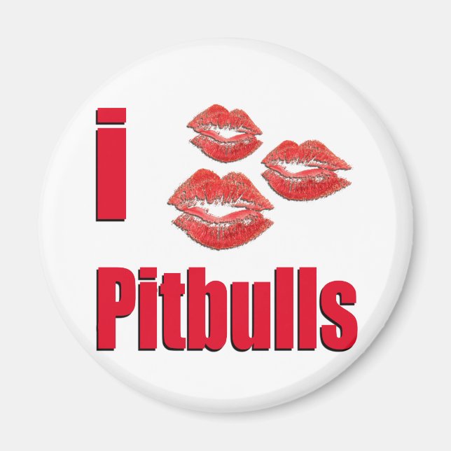I Kärlek Pitbull Hundar, Lipstick Kisses Crazy Magnet (Framsidan)