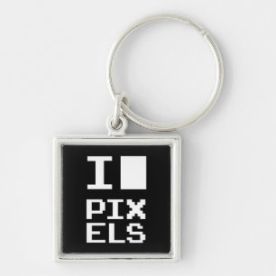 I Kärlek Pixlar, Geek-design, pixelgrafik Fyrkantig Silverfärgad Nyckelring