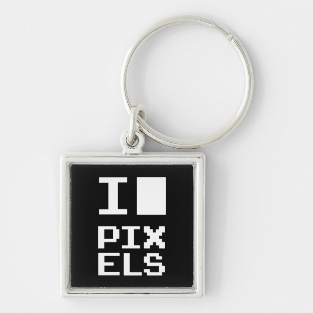 I Kärlek Pixlar, Geek-design, pixelgrafik Fyrkantig Silverfärgad Nyckelring (Framsidan)