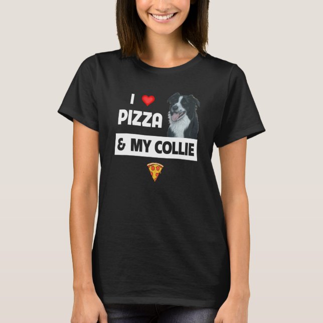 I Kärlek Pizza och Gräns Collie Hund Pepperoni Fo T Shirt (Framsida)