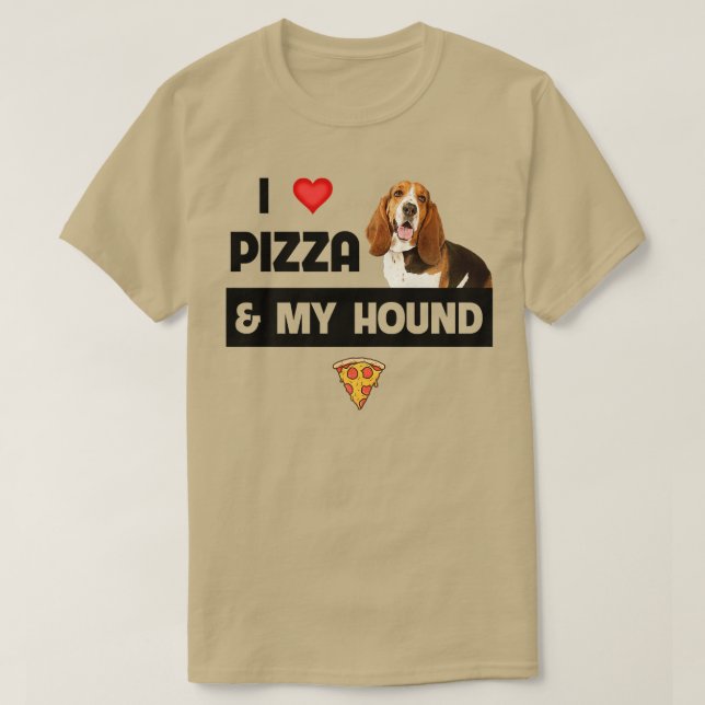I Kärlek Pizza och min bassett Hound Hunting Hund  T Shirt (Design framsida)