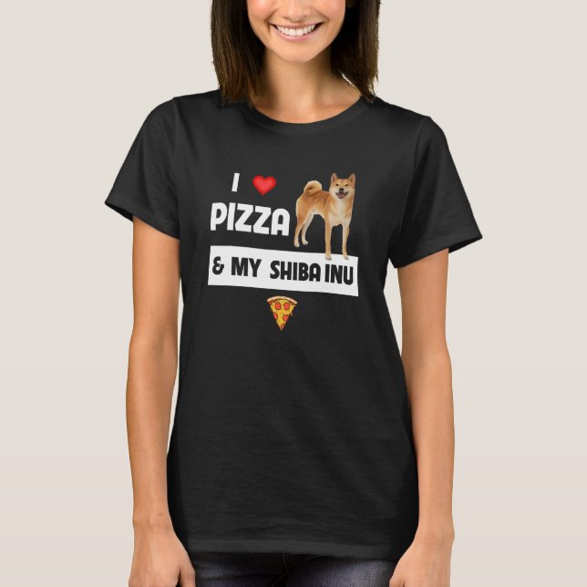 I Kärlek Pizza och min Shiba Inu Hund Pepperoni Ch T Shirt (Framsida)