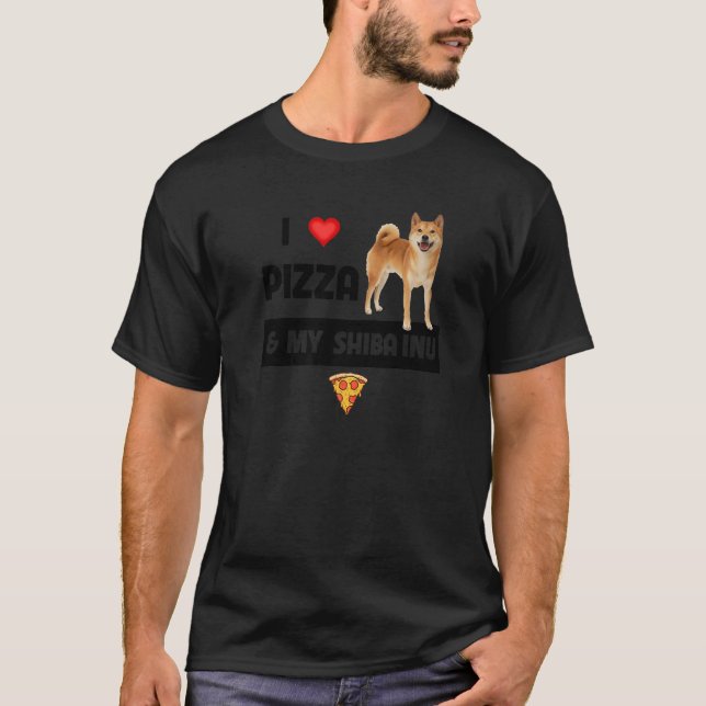 I Kärlek Pizza och min Shiba Inu Hund Pepperoni Ch T Shirt (Framsida)