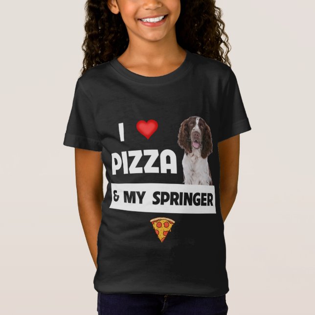 I Kärlek Pizza och min spanske Springer Hund Peppe T Shirt (Framsida)