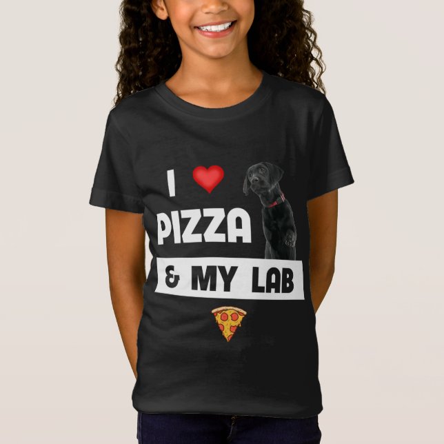 I Kärlek Pizza och min Svart lab Hund Pepperoni-os T Shirt (Framsida)