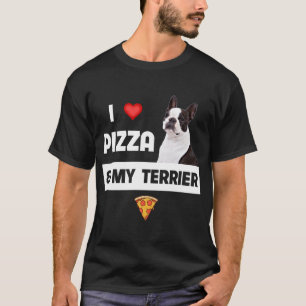I Kärlek Pizza och My Boston Terrier Hund Pepperon T Shirt