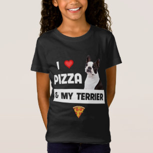I Kärlek Pizza och My Boston Terrier Hund Pepperon T Shirt