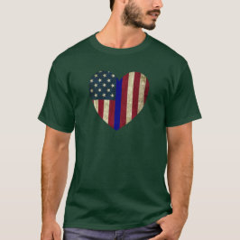 I Kärlek polis Thin Blue Line American Heart Flagg T Shirt