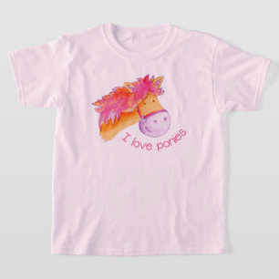 I kärlek ponies stollig horsey rosa orange tee shirt