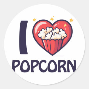 I kärlek Popcorn Runt Klistermärke