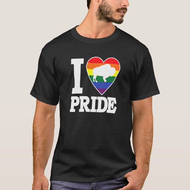 I Kärlek Pride Buffalo all Lgbtq Bevackra Rainbow  T Shirt (Framsida)