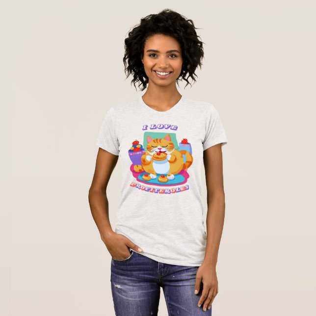I Kärlek Profiteroles - Cute Cat Dessert Älskare T Shirt (Hel framsida)