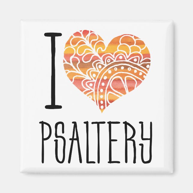I Kärlek Psaltery Orange Mandala Heart Magnet (Framsidan)