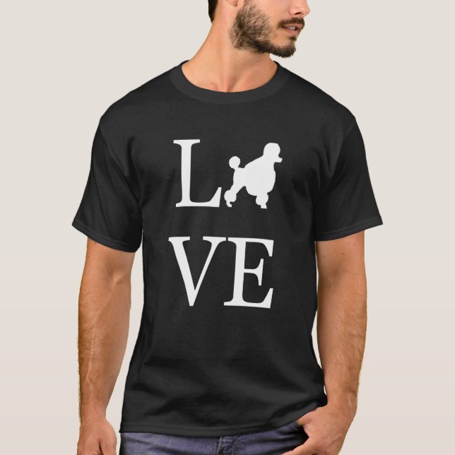I Kärlek Pudel Silhouette Hund Pappa Pet Owner T Shirt (Framsida)