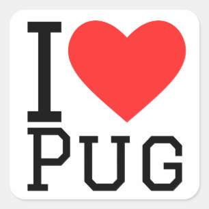 I kärlek pug fyrkantigt klistermärke