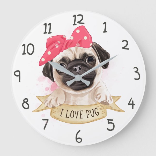 I Kärlek Pug Stor Klocka (Framsida)