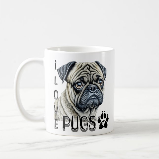 I Kärlek Pugs | Cute Hundägare Kaffemugg (Vänster)