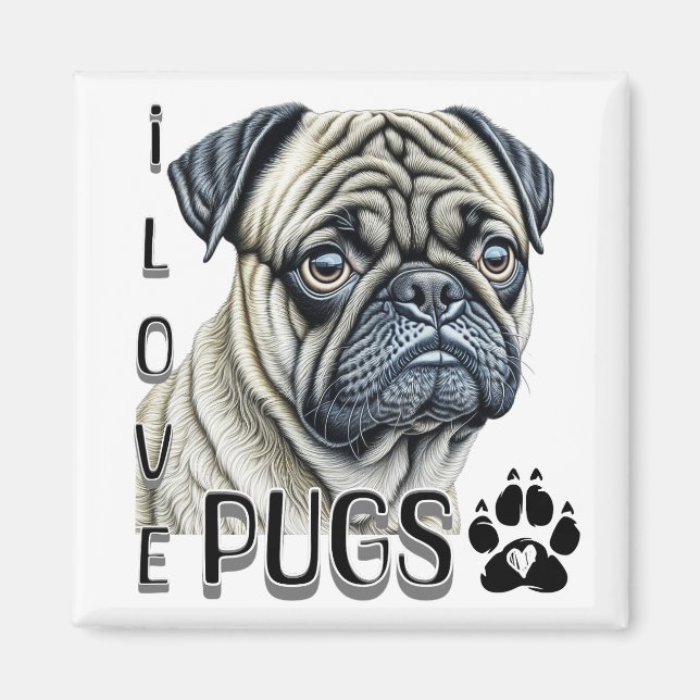I Kärlek Pugs | Cute Hundägare Magnet (Framsidan)