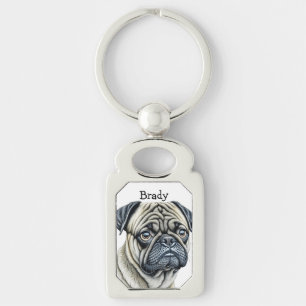 I Kärlek Pugs Cute Hundägare Personlig Rektangulärt Silverfärgad Nyckelring