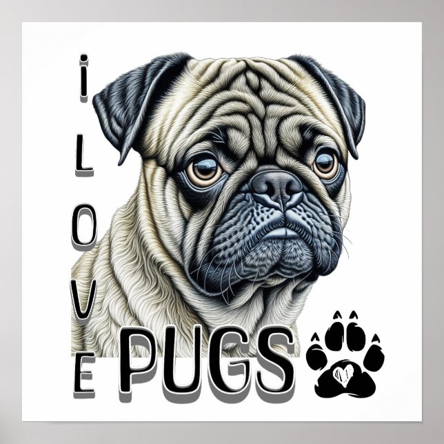 I Kärlek Pugs | Cute Hundägare Poster (Framsidan)