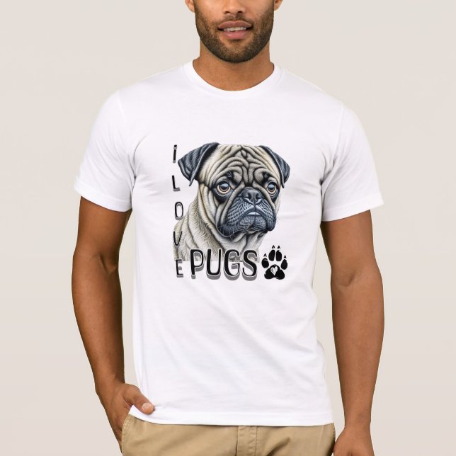 I Kärlek Pugs | Cute Hundägare T Shirt (Framsida)