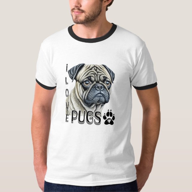 I Kärlek Pugs | Cute Hundägare T Shirt (Framsida)