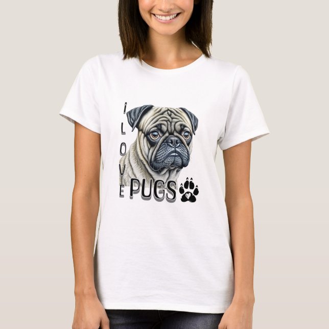 I Kärlek Pugs | Cute Hundägare T Shirt (Framsida)