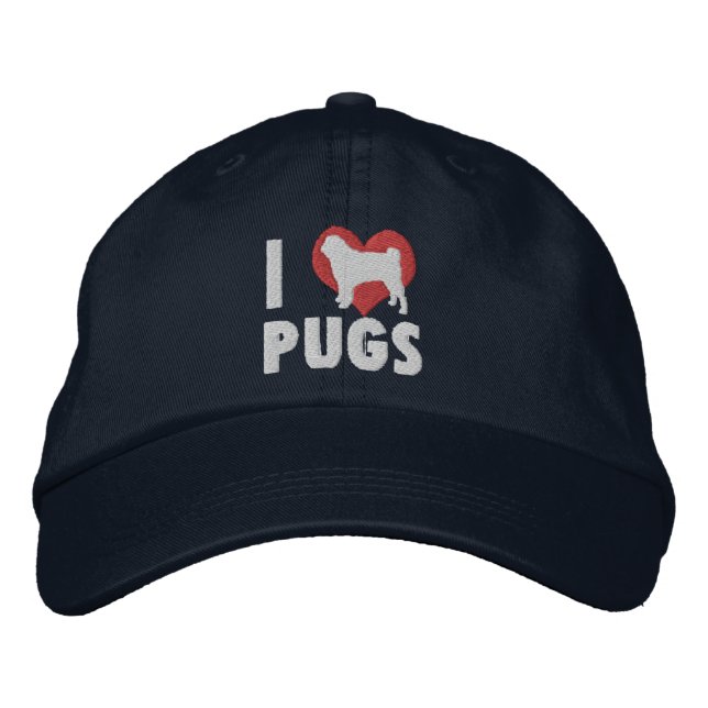 I Kärlek Pugs Embroized Hat (Mörk) Broderad Keps (Framsida)