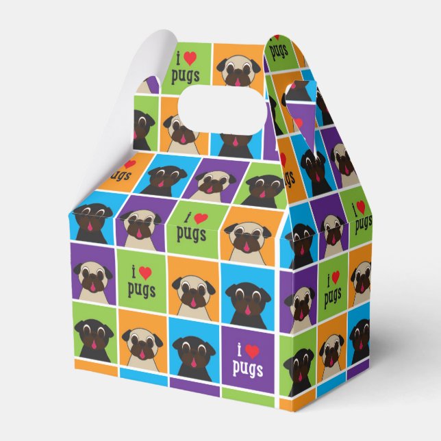 I Kärlek Pugs Färg Squares Party Gift Box Presentaskar (Framsidan Sidan)