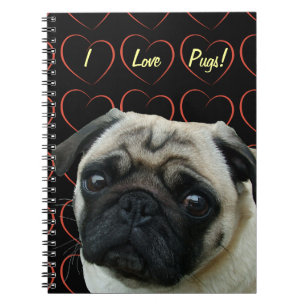 I Kärlek Pugs med Hearts Anteckningsbok