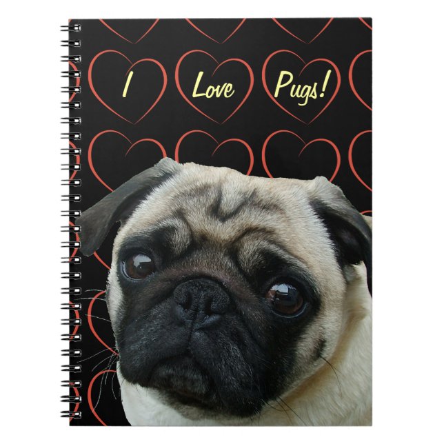 I Kärlek Pugs med Hearts Anteckningsbok (Framsidan)