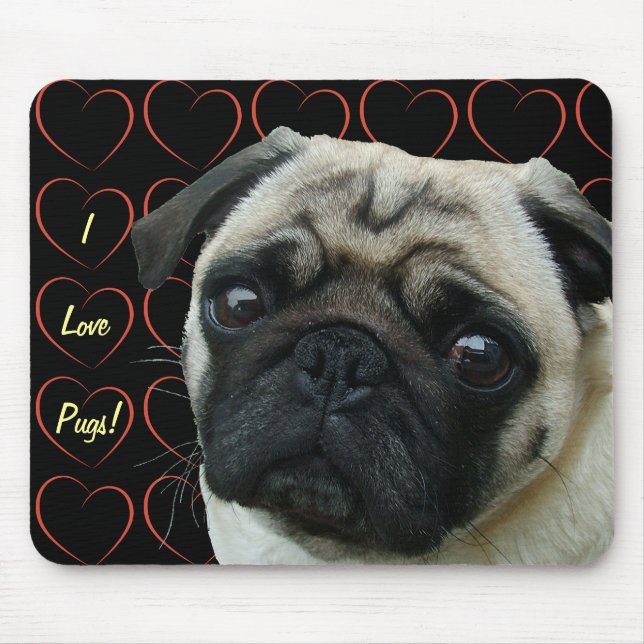 I Kärlek Pugs med Hearts Musmatta (Framsidan)