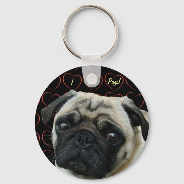 I Kärlek Pugs med Hearts Nyckelring (Framsida)
