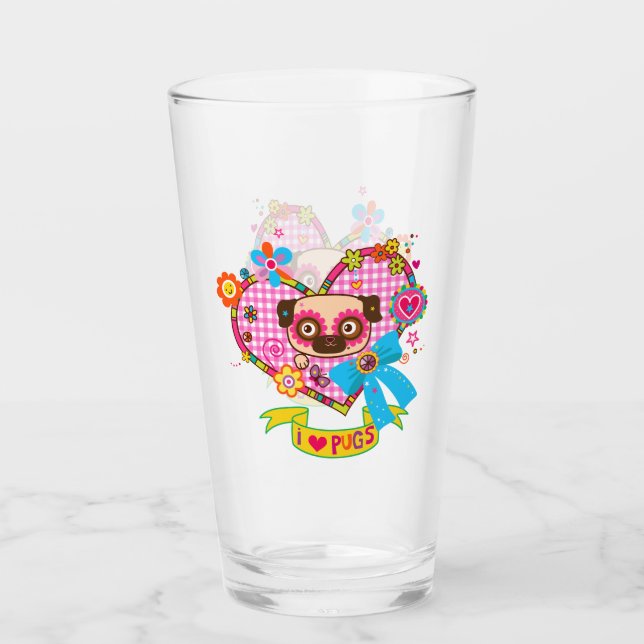 I Kärlek Pugs! Take away mugg i glas (Framsida)