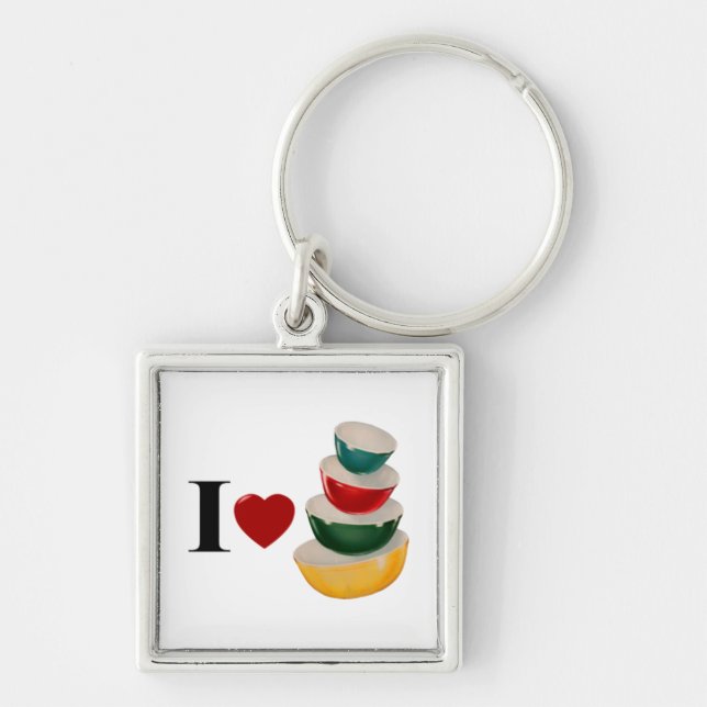 I Kärlek Pyrex Fyrkantig Silverfärgad Nyckelring (Framsidan)