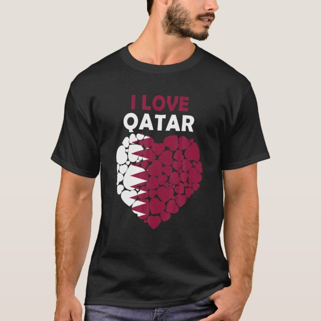 I Kärlek Qatar stolt över att vara Qatari Flagga Q T Shirt (Framsida)