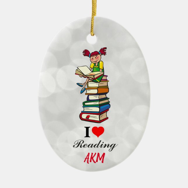 I Kärlek Reading Bokar Monogram jul Julgransprydnad Keramik (Framsidan)