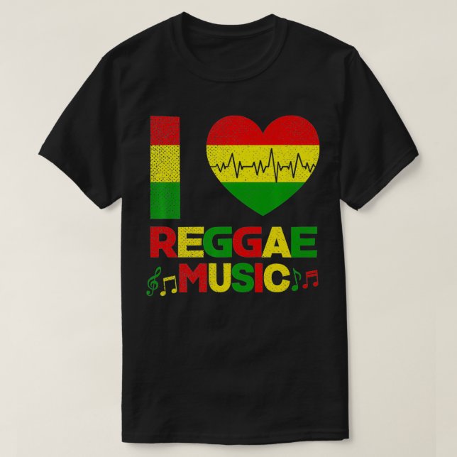 I Kärlek Reggae Music Musik noter Reggae Heartslag T Shirt (Design framsida)