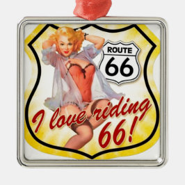 I Kärlek Ridding Route 66 Pin Up Girl Julgransprydnad Metall