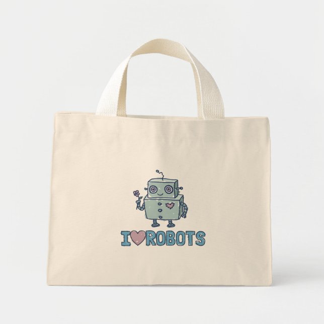 I Kärlek Robots Tote Bag Mini Tygkasse (Framsidan)