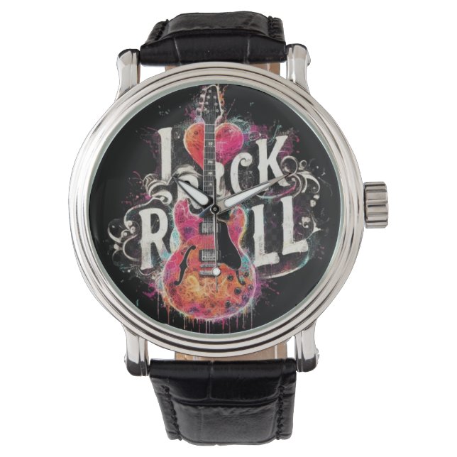 I Kärlek Rock N Roll Electric Guitar Painting Armbandsur (Framsida)