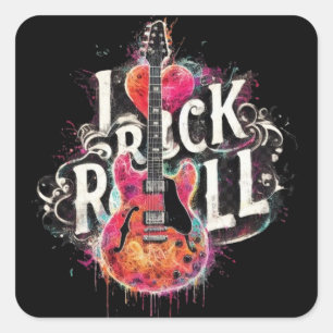I Kärlek Rock N Roll Electric Guitar Painting Fyrkantigt Klistermärke