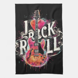 I Kärlek Rock N Roll Electric Guitar Painting Kökshandduk