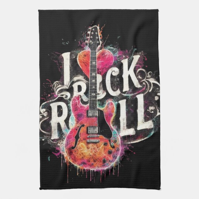 I Kärlek Rock N Roll Electric Guitar Painting Kökshandduk (Vertikal)