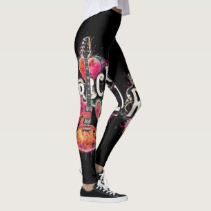 I Kärlek Rock N Roll Electric Guitar Painting Leggings
