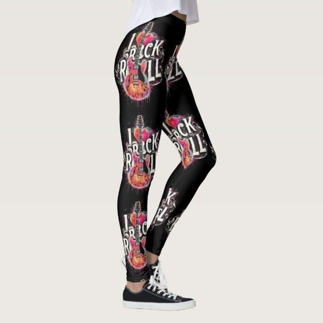 I Kärlek Rock N Roll Electric Guitar Painting Leggings (Höger)