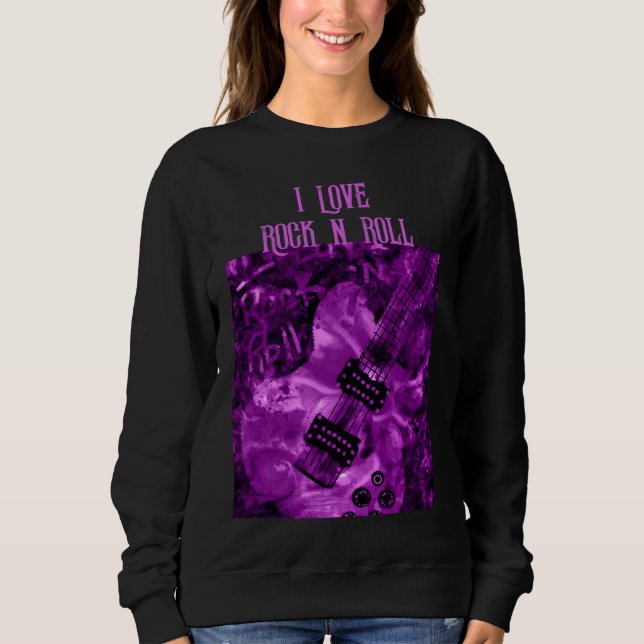 I Kärlek Rock N Roll Electric Guitar Painting Lila T Shirt (Framsida)